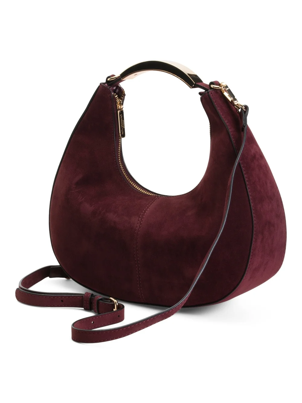 BCBGeneration Burgundy Suede Crescent Hobo Bag